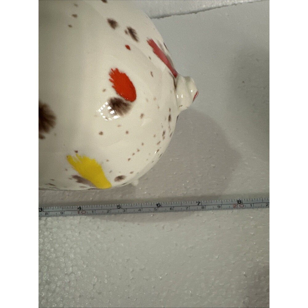 Vintage Ceramic Piggy Bank Coin Splatter Drip Glaze Red, Yellow Cream 1970s - Picture 8 of 9